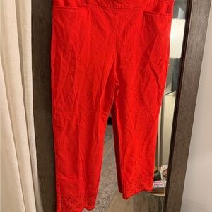 Red Eyelit Hem Pants